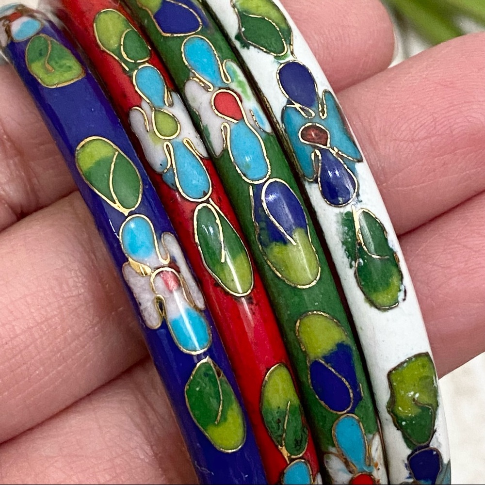 4-Pc Vintage Cloisonne Stackable Bangle Bracelet - image 4
